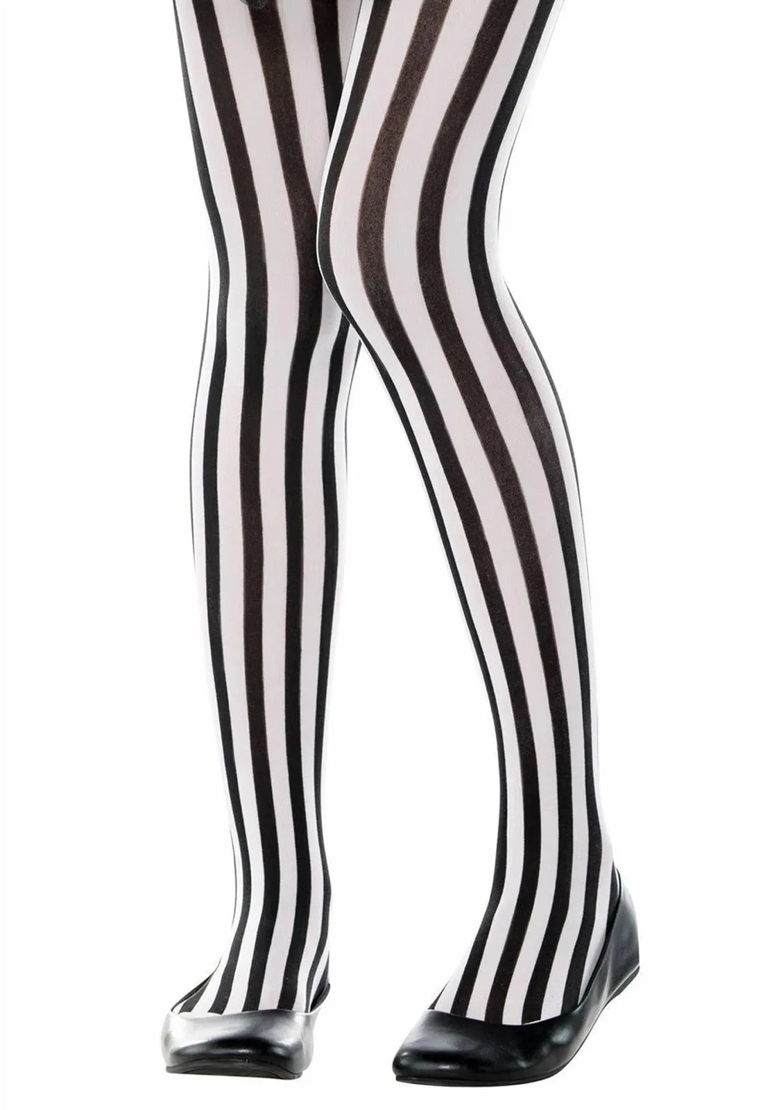 Girls Vertically Striped Black White Pirate Tights