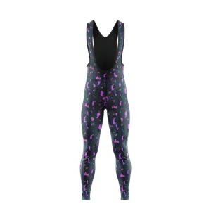 Green & Pink Leopard Print Women's Cargo Winter Cycling Bib Tights