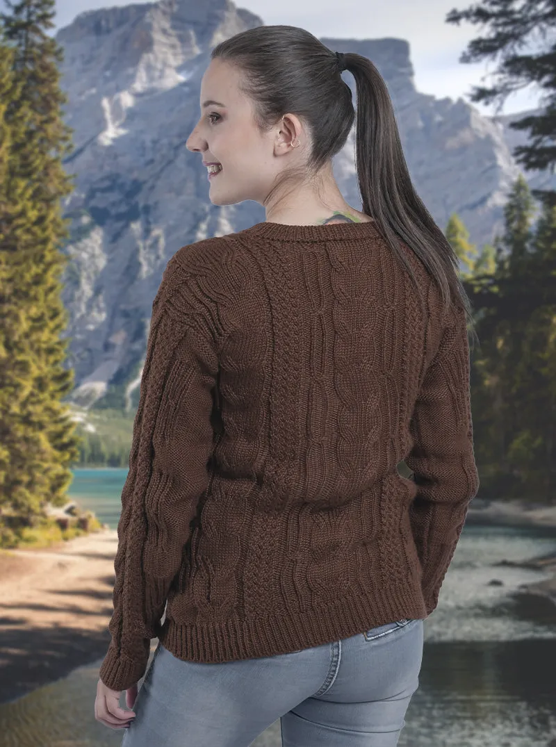 Hand Knitted Brown Alpaca Sweater for Women