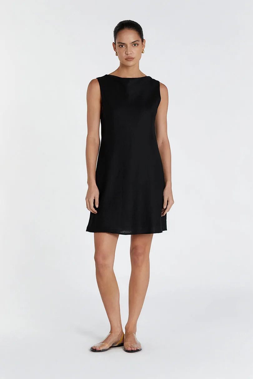 HARMONY BLACK COWL LINEN MINI DRESS