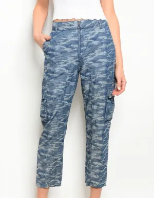 High waist denim chambray denim jogger pants