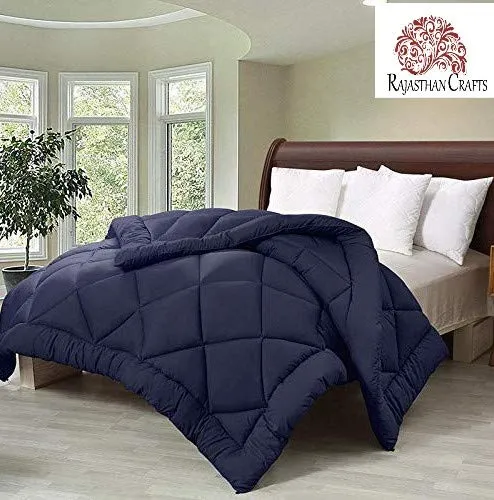 Homespun Microfiber Heavy Winter Double Bed Quilt (Navy Blue, 90x100 Inch)