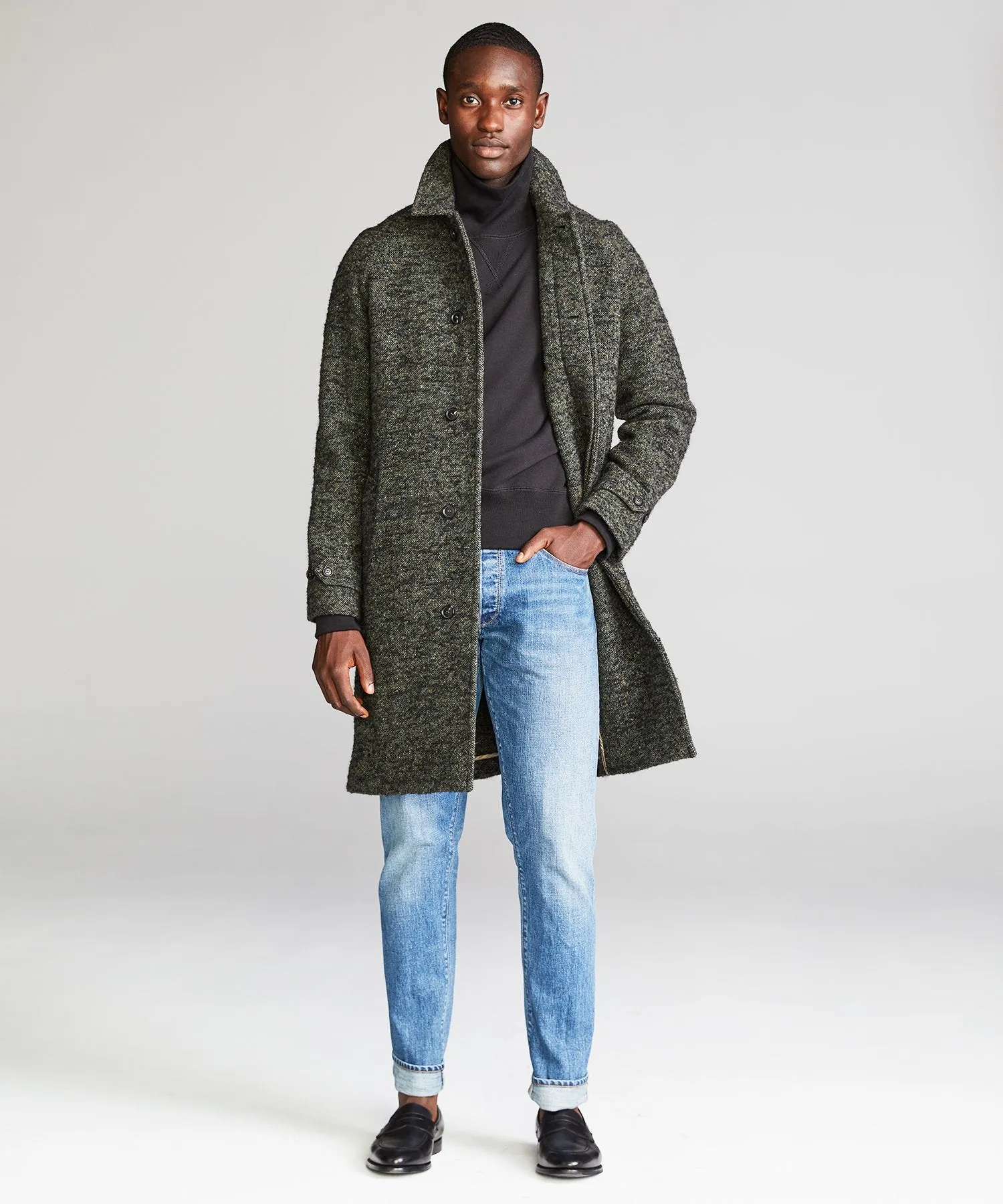 Italian Wool Fleck Topcoat in Olive