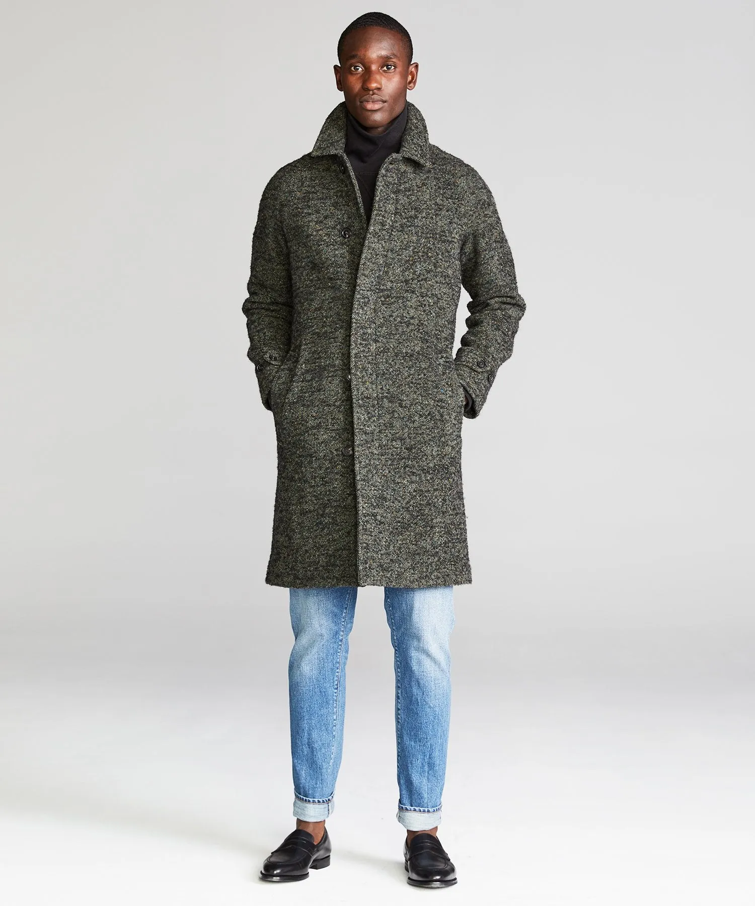 Italian Wool Fleck Topcoat in Olive