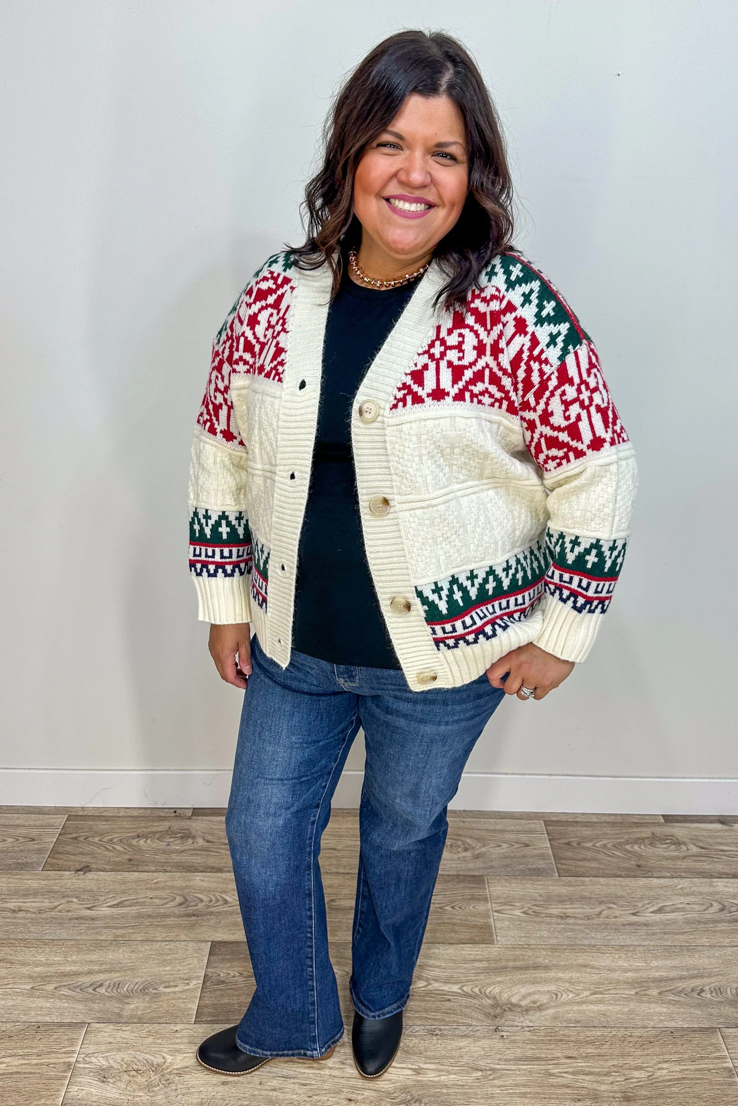 Ivory Holiday Print Cardigan