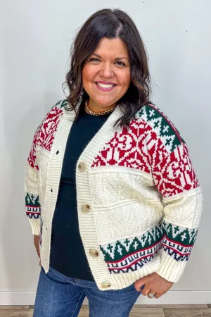 Ivory Holiday Print Cardigan