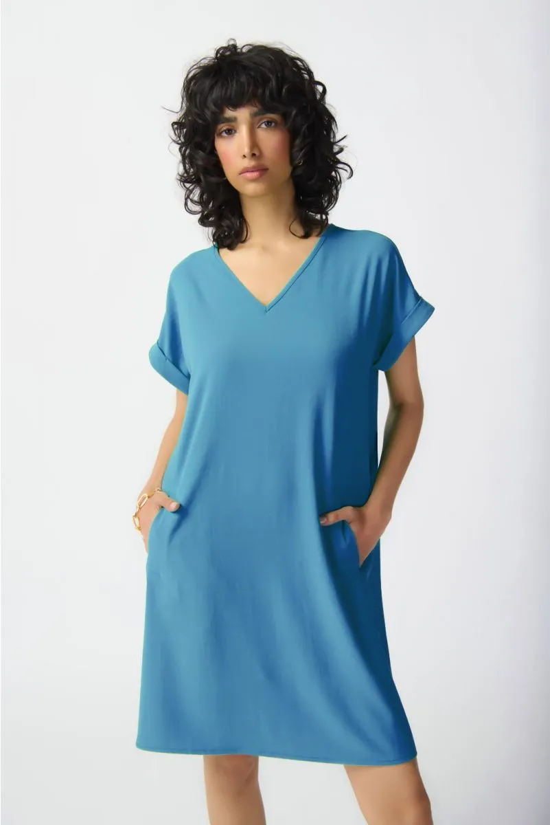 Joseph Ribkoff Straight V-Neck Dolman Sleeves T-Shirt Dress 241129