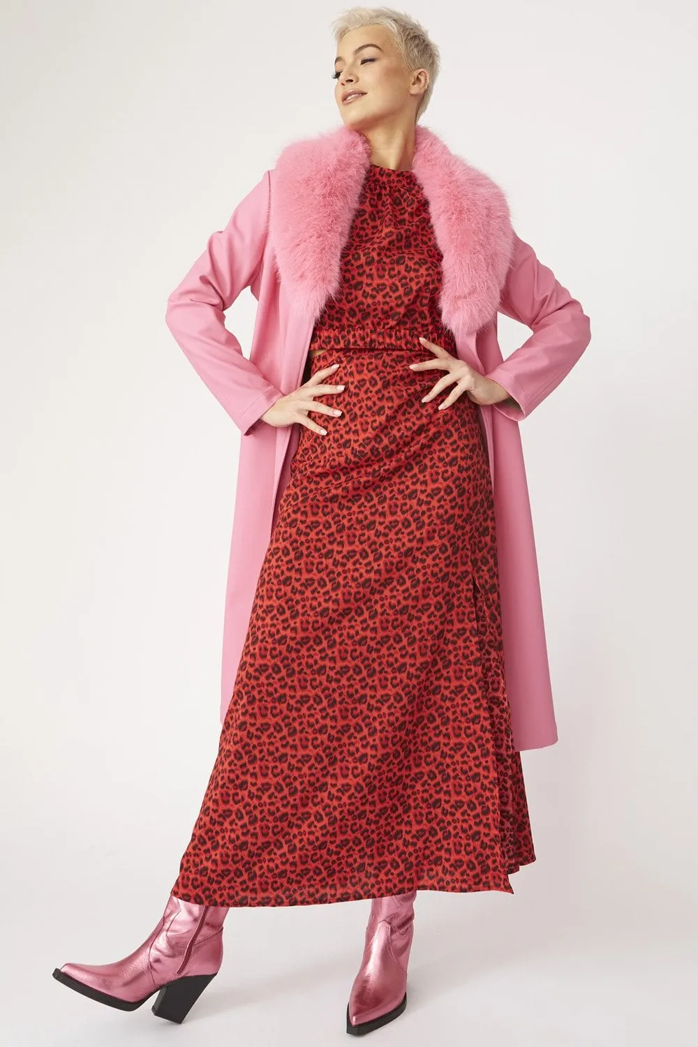 Ladies Pink Eco Leather Trench Coat