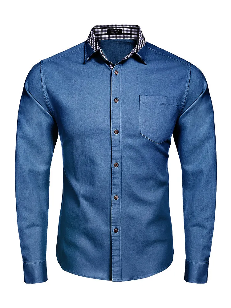 Long-Sleeve Denim Dress Shirt