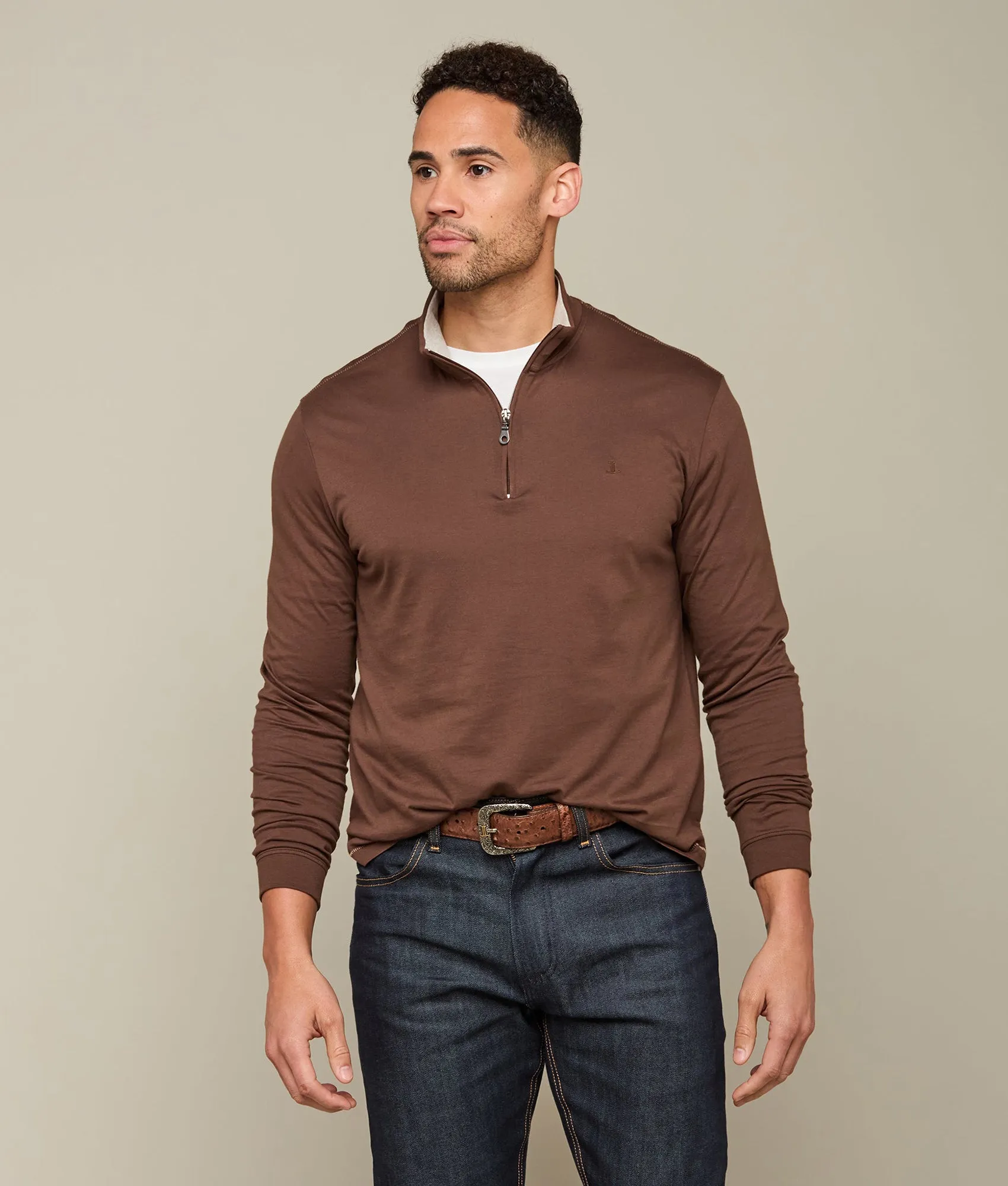 Lucchese Pima Cotton Quarter Zip :: Brown