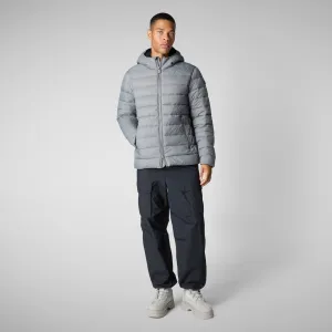 Man's animal free hooded puffer jacket Hector in mid grey