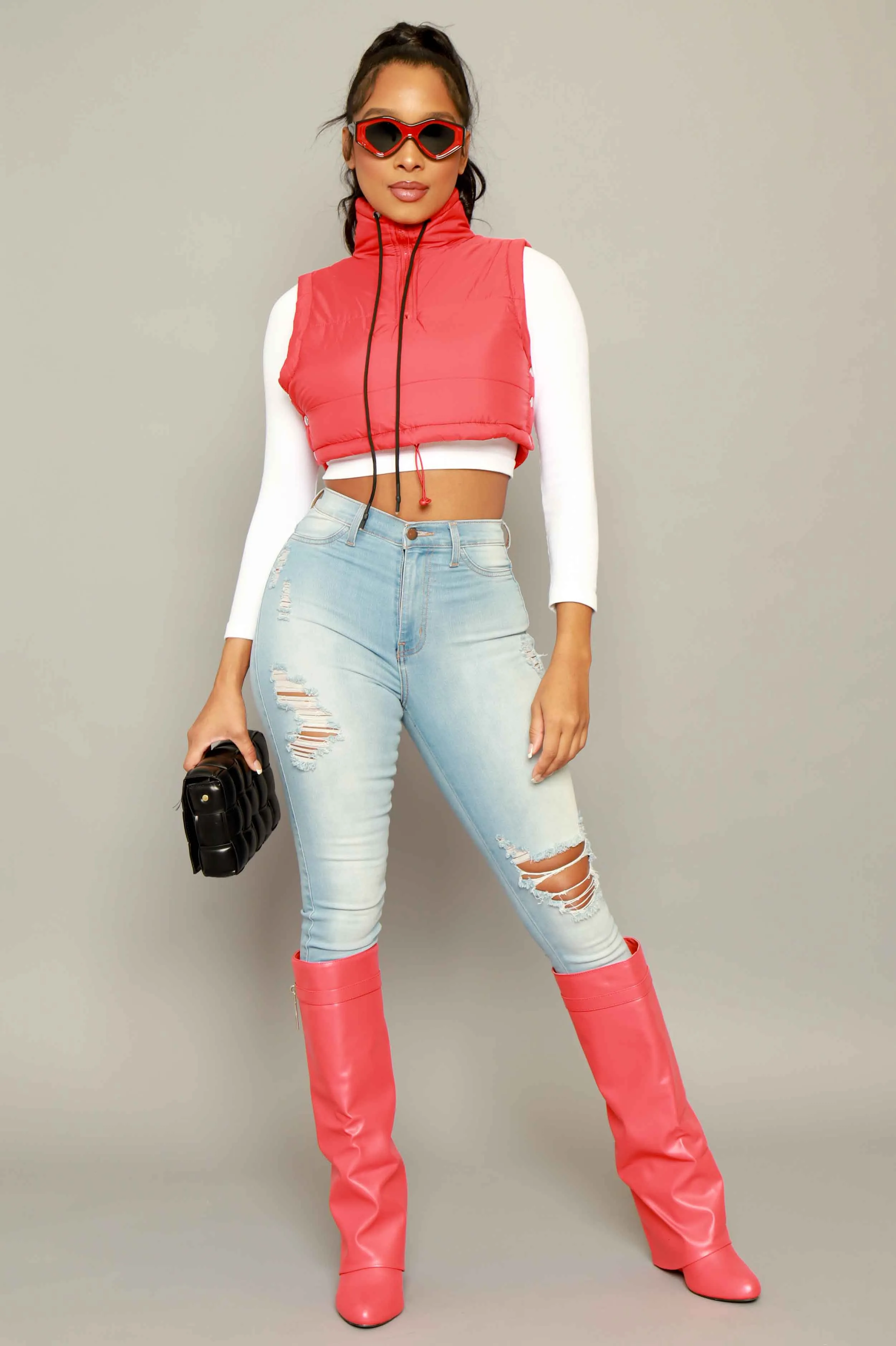 Mark My Words Adjustable Cropped Puffer Vest - Red