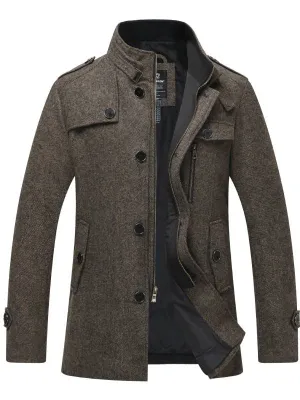 Men's Wool Blend Pea Coat Winter Jackets WD