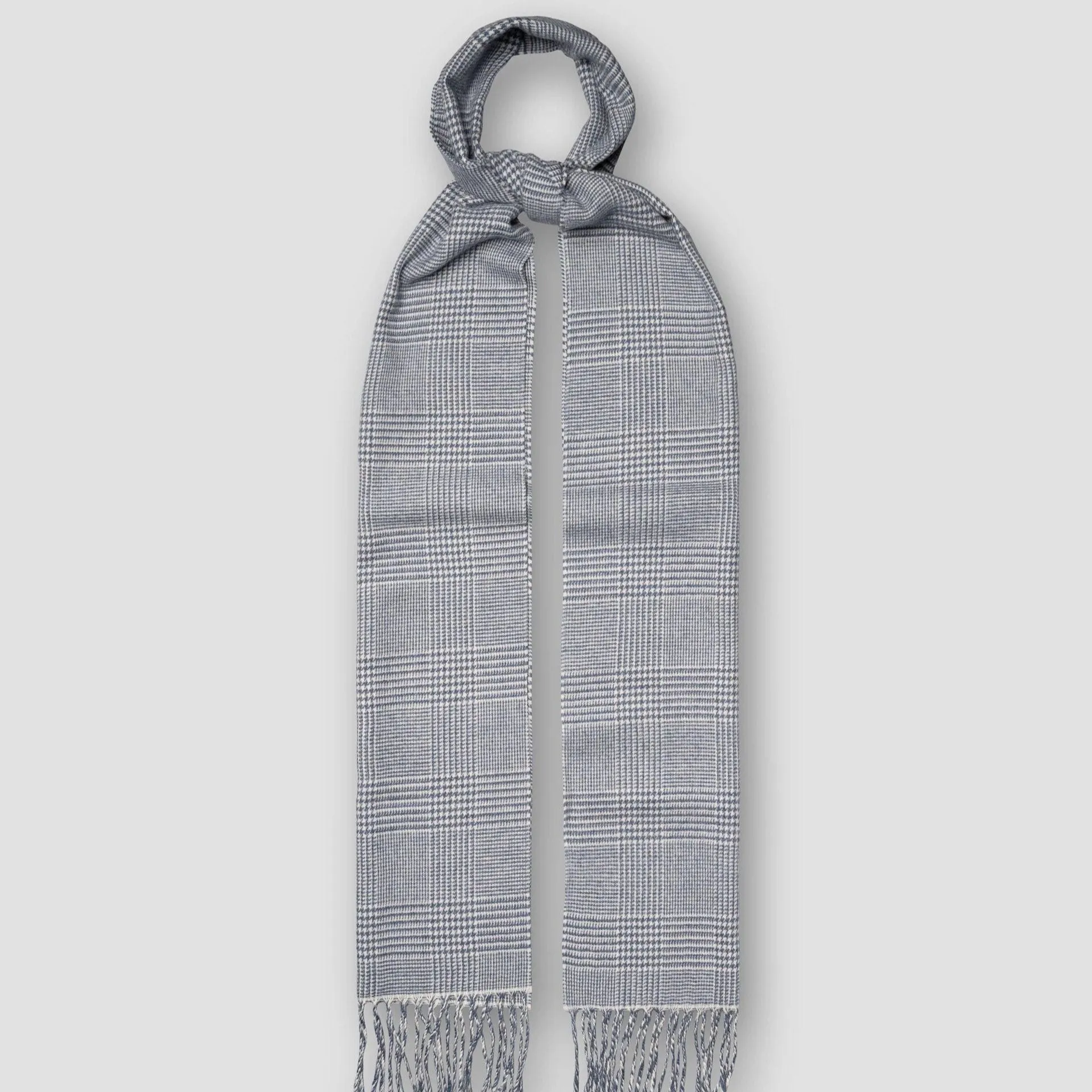 Mid-Blue Prince of Wales Merino Wool Scarf - ETON