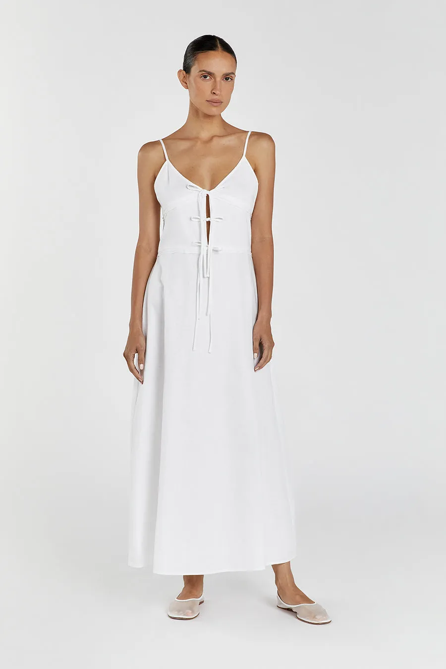 MIMI WHITE LINEN MIDI DRESS