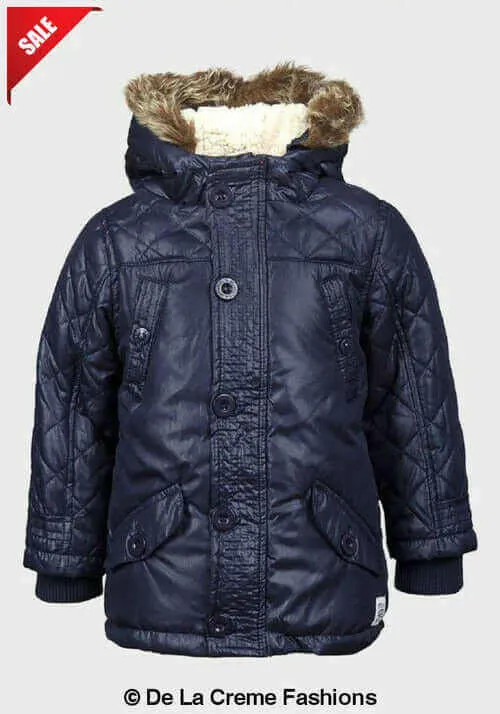 Minoti - Boys Quilted Winter Padded Jacket Faux Fur Hooded Puffa Coat