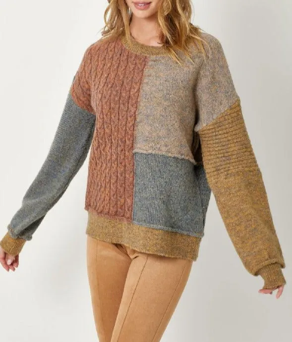 MIXED WEAVE PULLOVER SWEATER