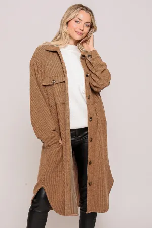 Mocha Soft And Cozy Oversized Waffle Jacket