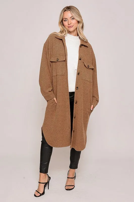 Mocha Soft And Cozy Oversized Waffle Jacket