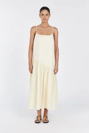 NOAH LEMON LINEN ASYM MIDI DRESS