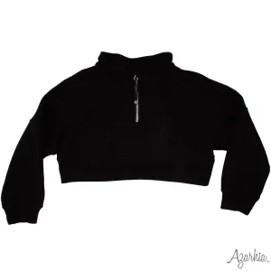 Oversized Cropped 1/4 Zip Sweatshirt in Black