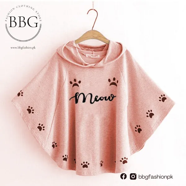 Pink Meow Printed Hood Cape