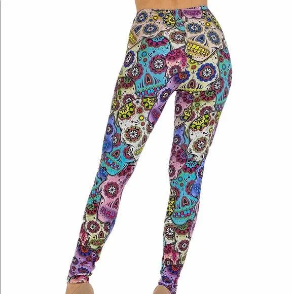 Plus Size Multicolor Skull Leggings