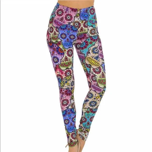 Plus Size Multicolor Skull Leggings