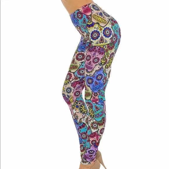 Plus Size Multicolor Skull Leggings