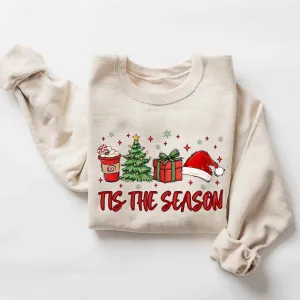 "Tis the Season" Christmas Sweatshirt – Festive Holiday Icons, Customizable Colors