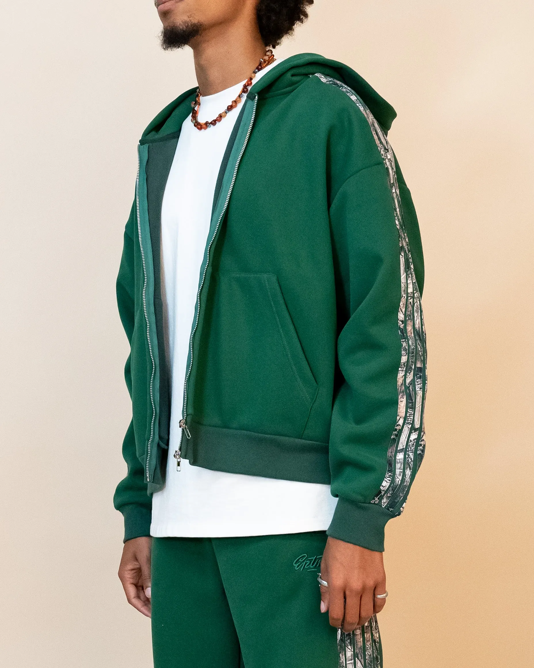 REAL CAMO STRIPED ZIP UP HOODIE - HUNTER GREEN