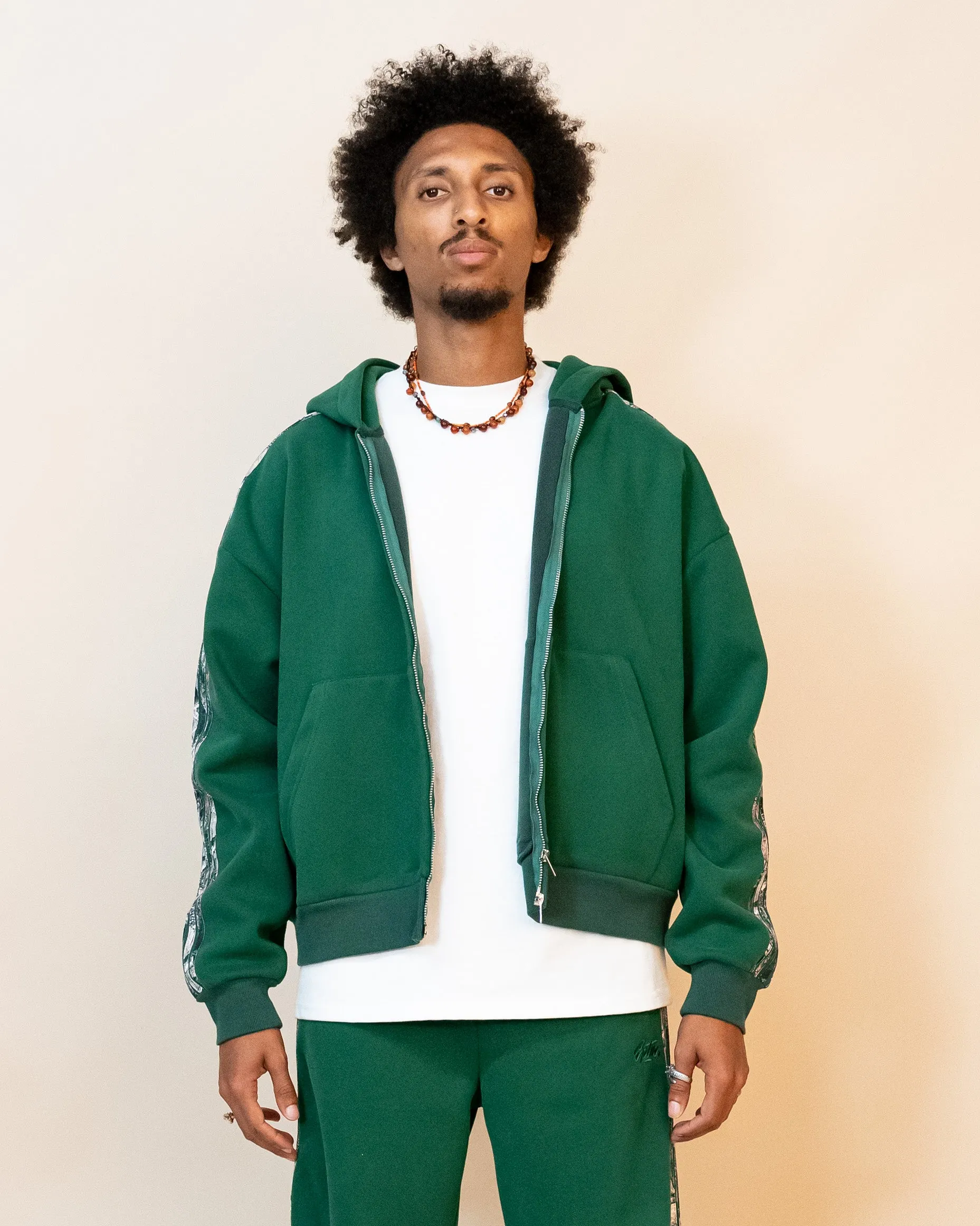 REAL CAMO STRIPED ZIP UP HOODIE - HUNTER GREEN