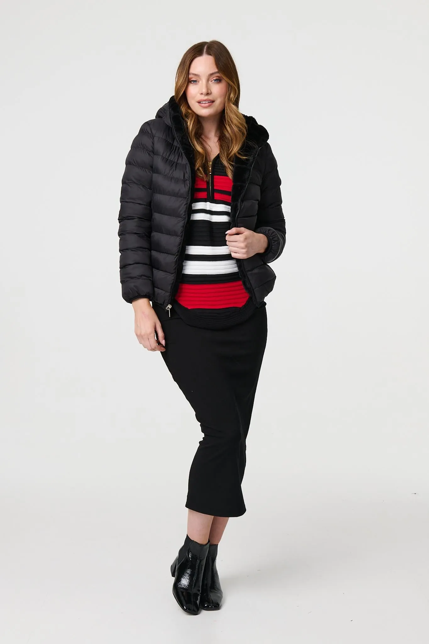 Reversible Faux Fur Hooded Puffer Jacket