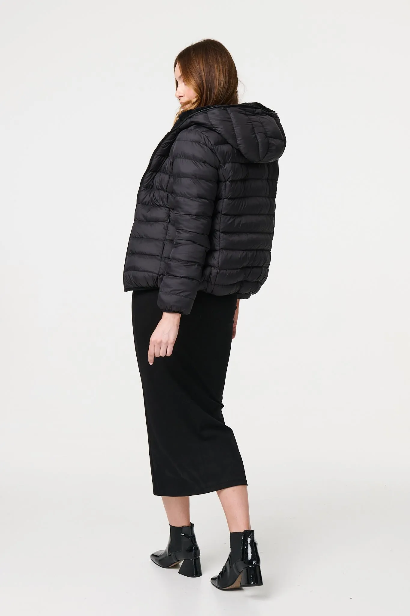 Reversible Faux Fur Hooded Puffer Jacket