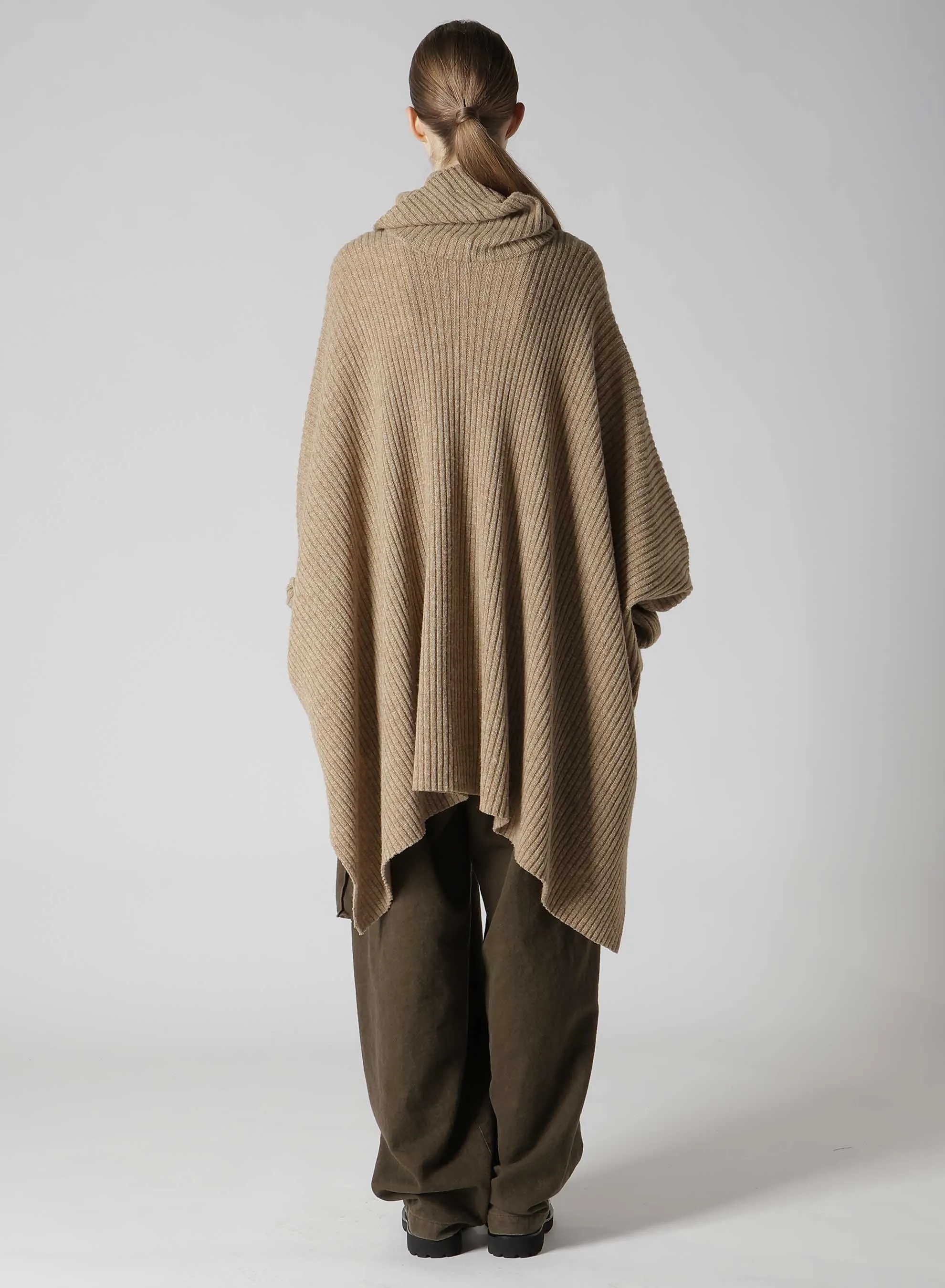 RIBBED HIGH NECK PONCHO WITH SLEEVE