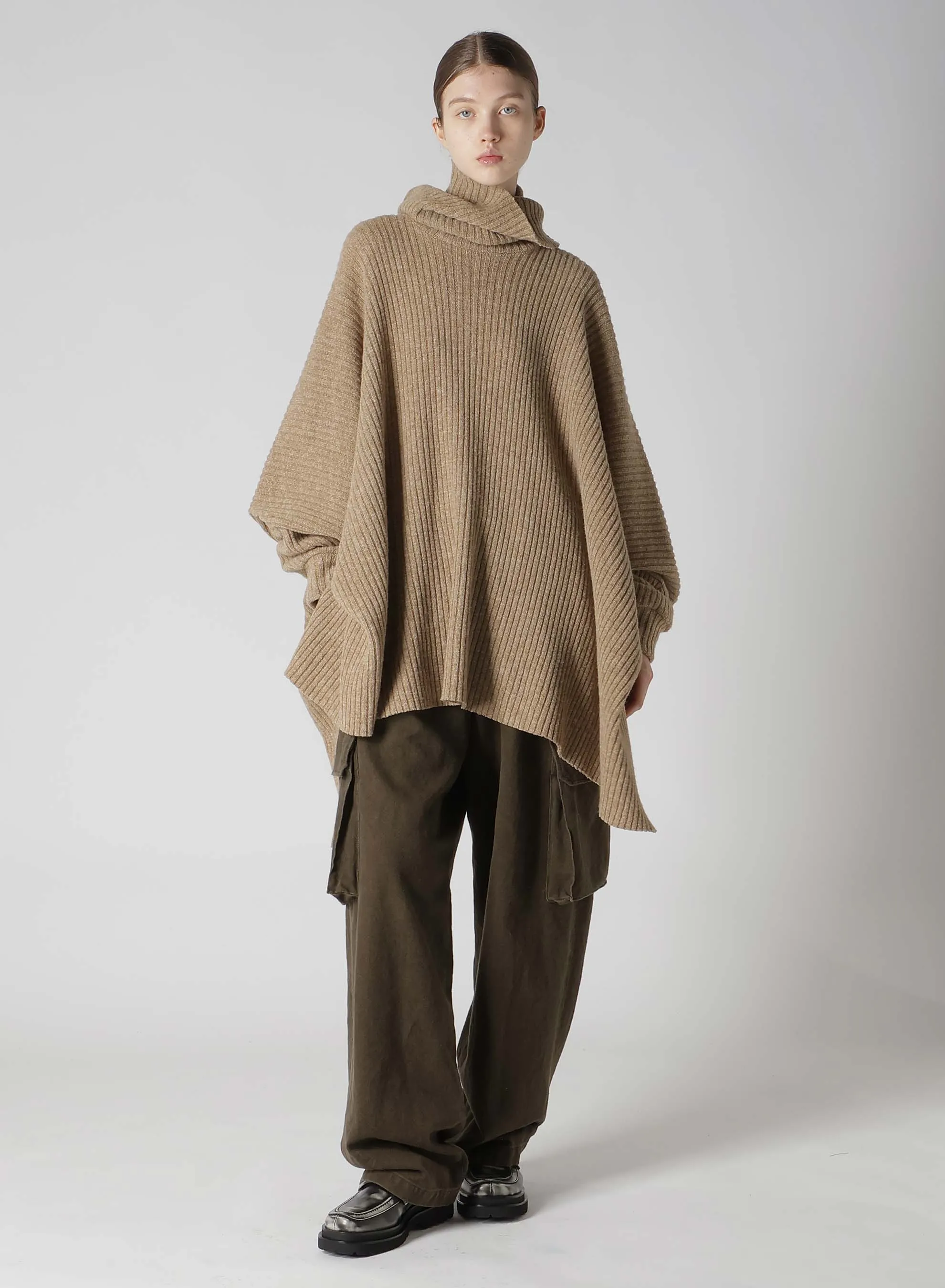 RIBBED HIGH NECK PONCHO WITH SLEEVE