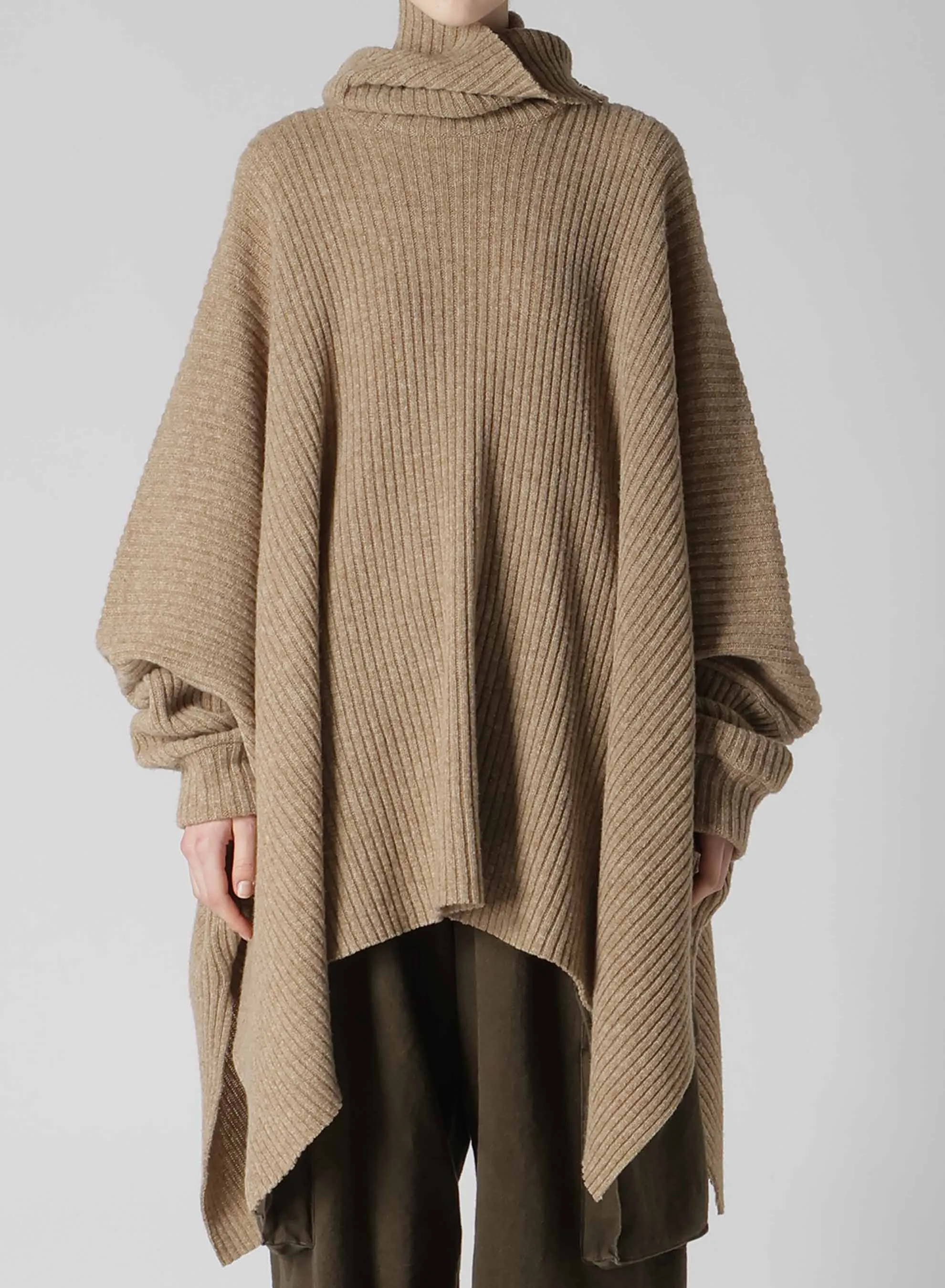 RIBBED HIGH NECK PONCHO WITH SLEEVE