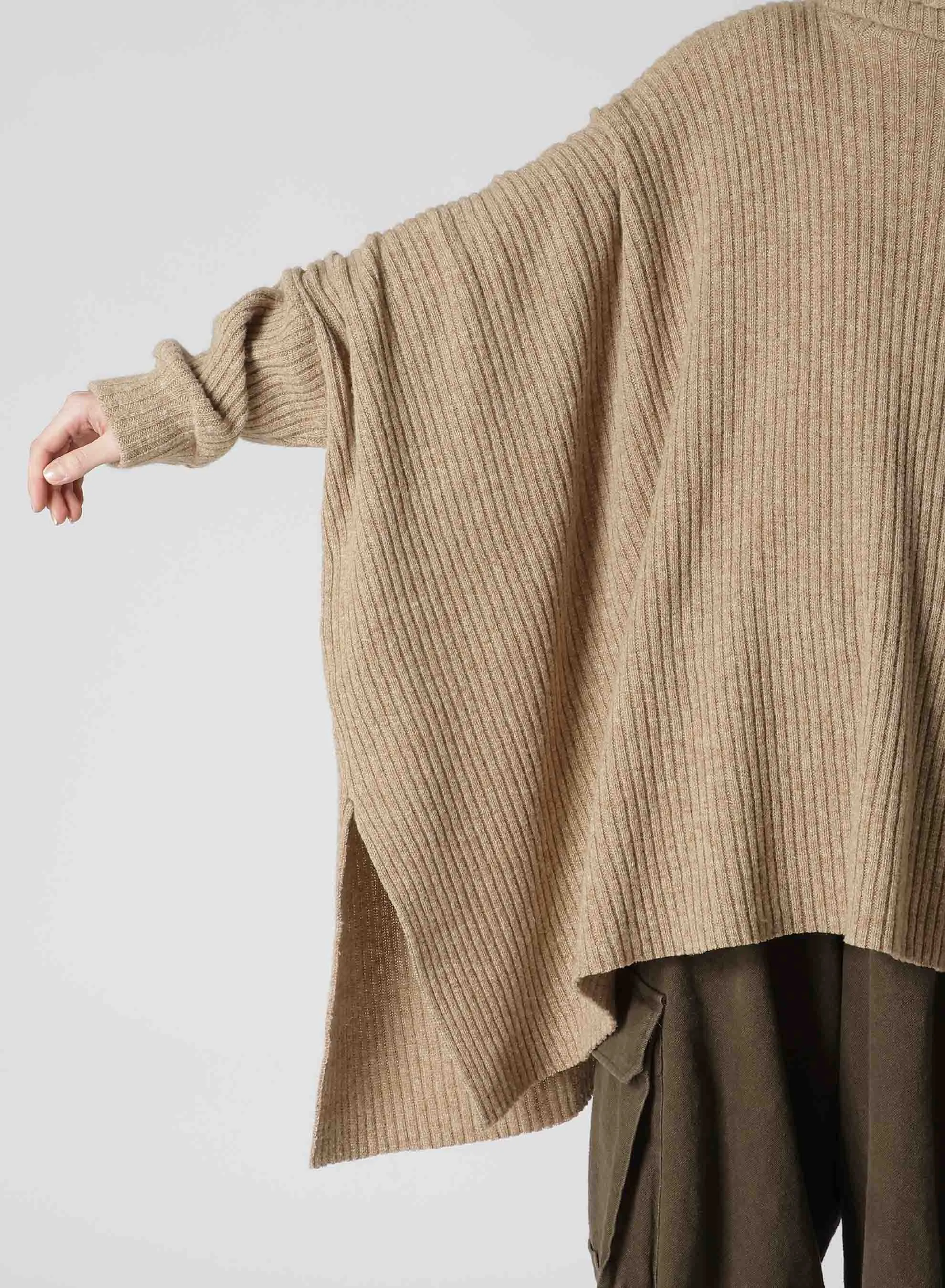 RIBBED HIGH NECK PONCHO WITH SLEEVE