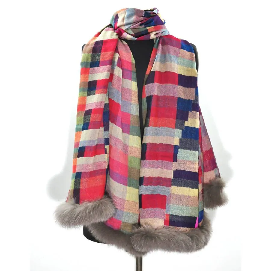 Rita Raphael Hand Made Wool Shawl With Fur For Woman