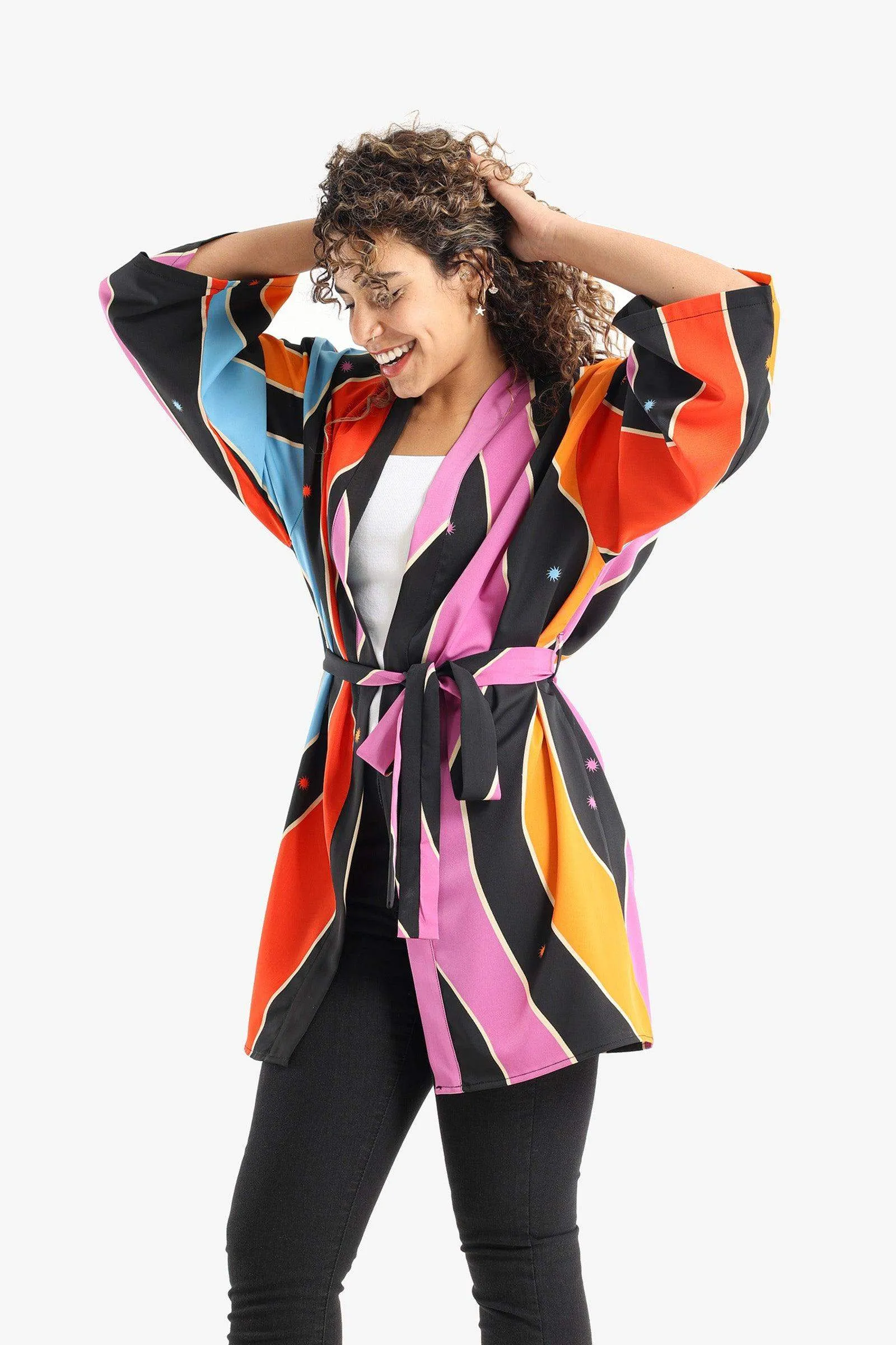 Satin Dropped Shoulder Kimono