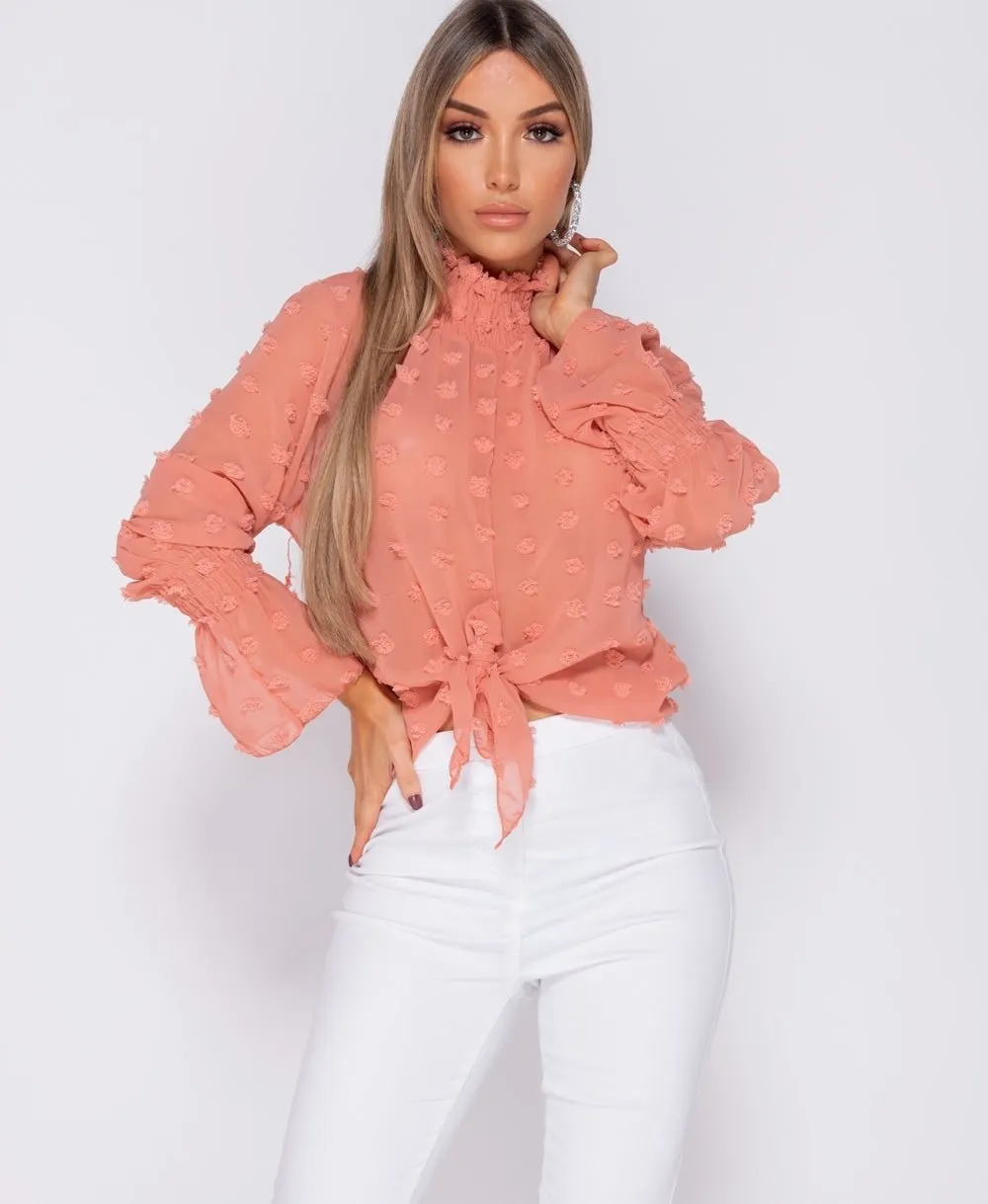 Shirring Detail High Neck Blouse