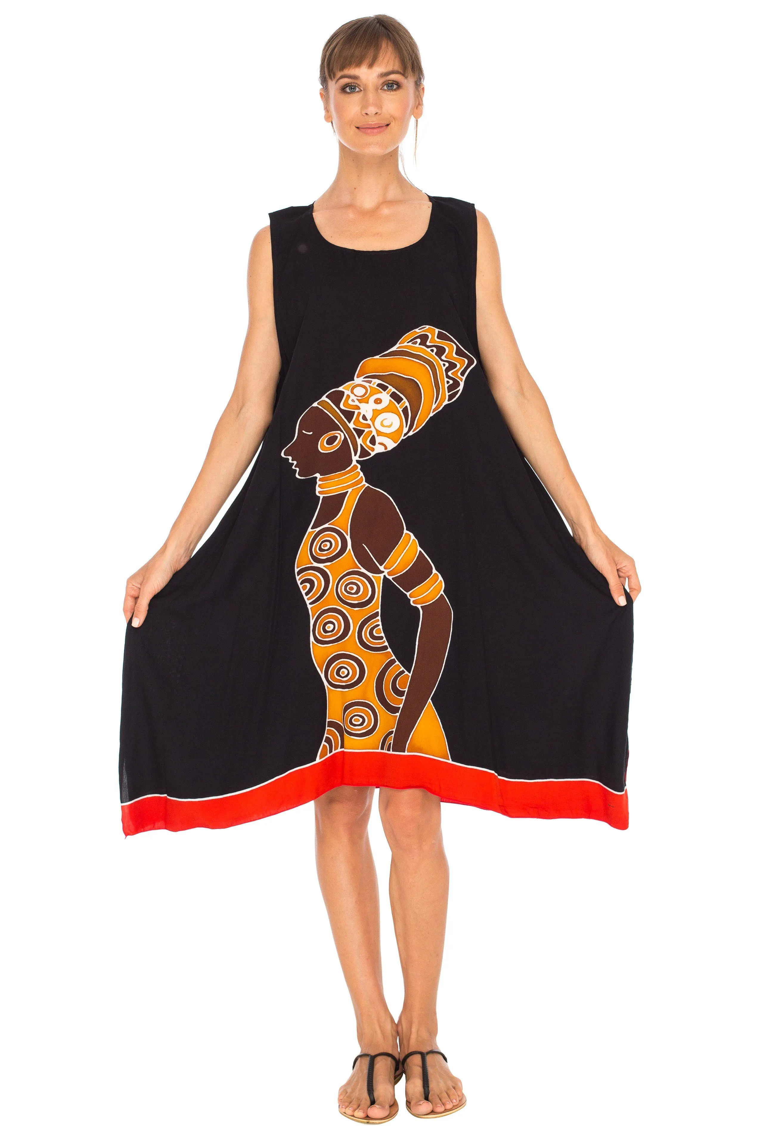 SHU-SHI Women's Poncho Dress | Hand Painted Tribal Design Beach Cover Up  Plus Size Short Swing Dress