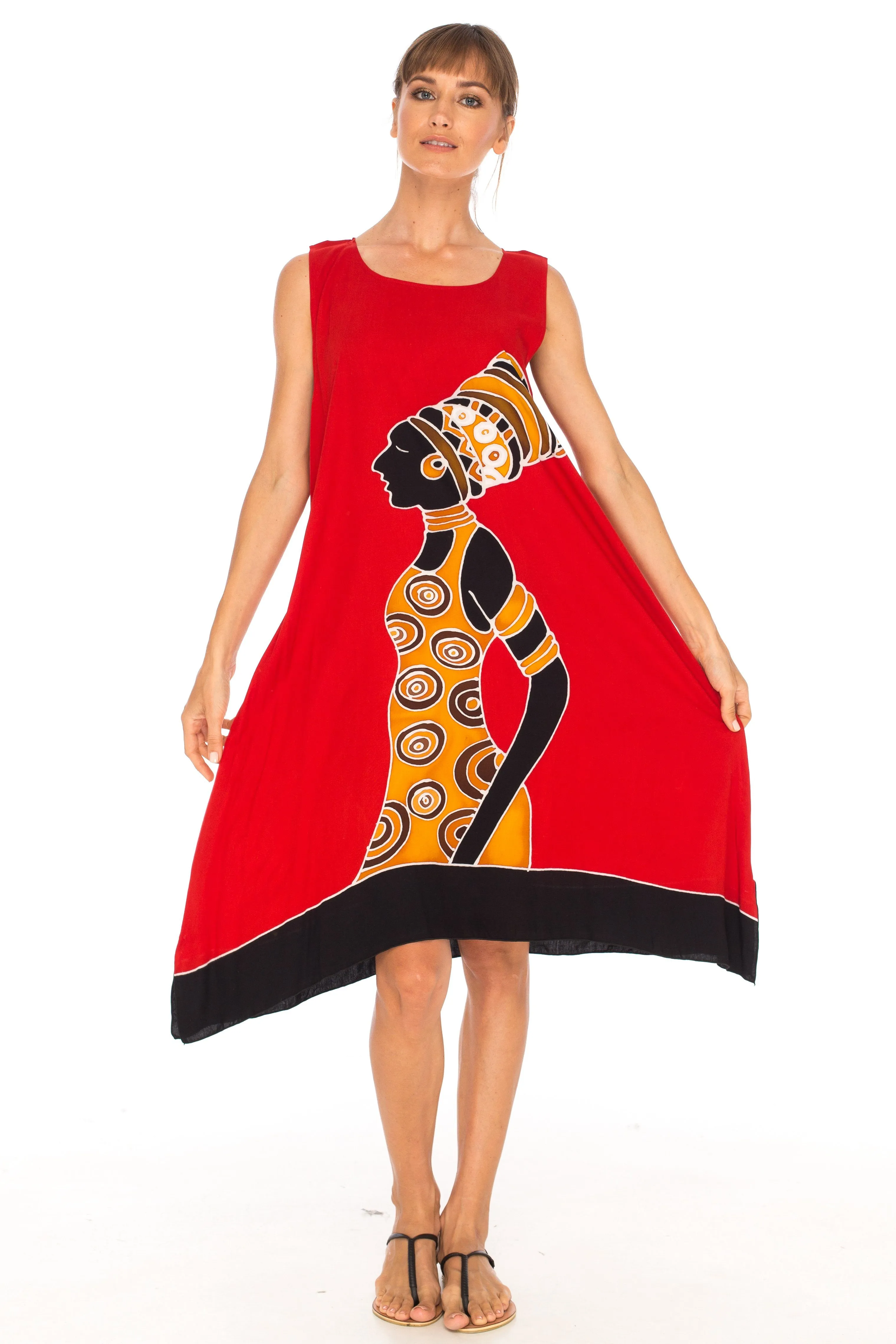 SHU-SHI Women's Poncho Dress | Hand Painted Tribal Design Beach Cover Up  Plus Size Short Swing Dress