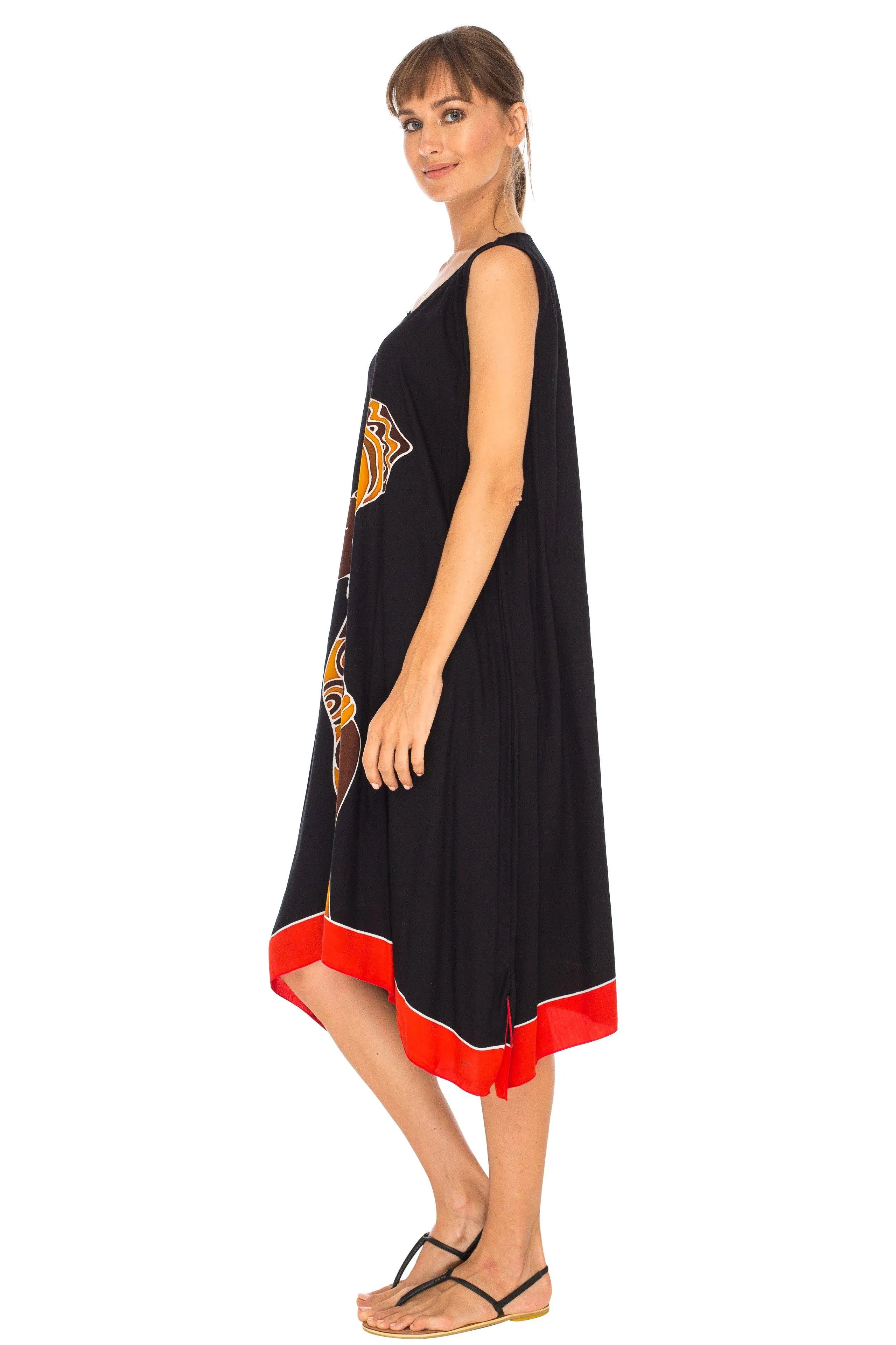 SHU-SHI Women's Poncho Dress | Hand Painted Tribal Design Beach Cover Up  Plus Size Short Swing Dress