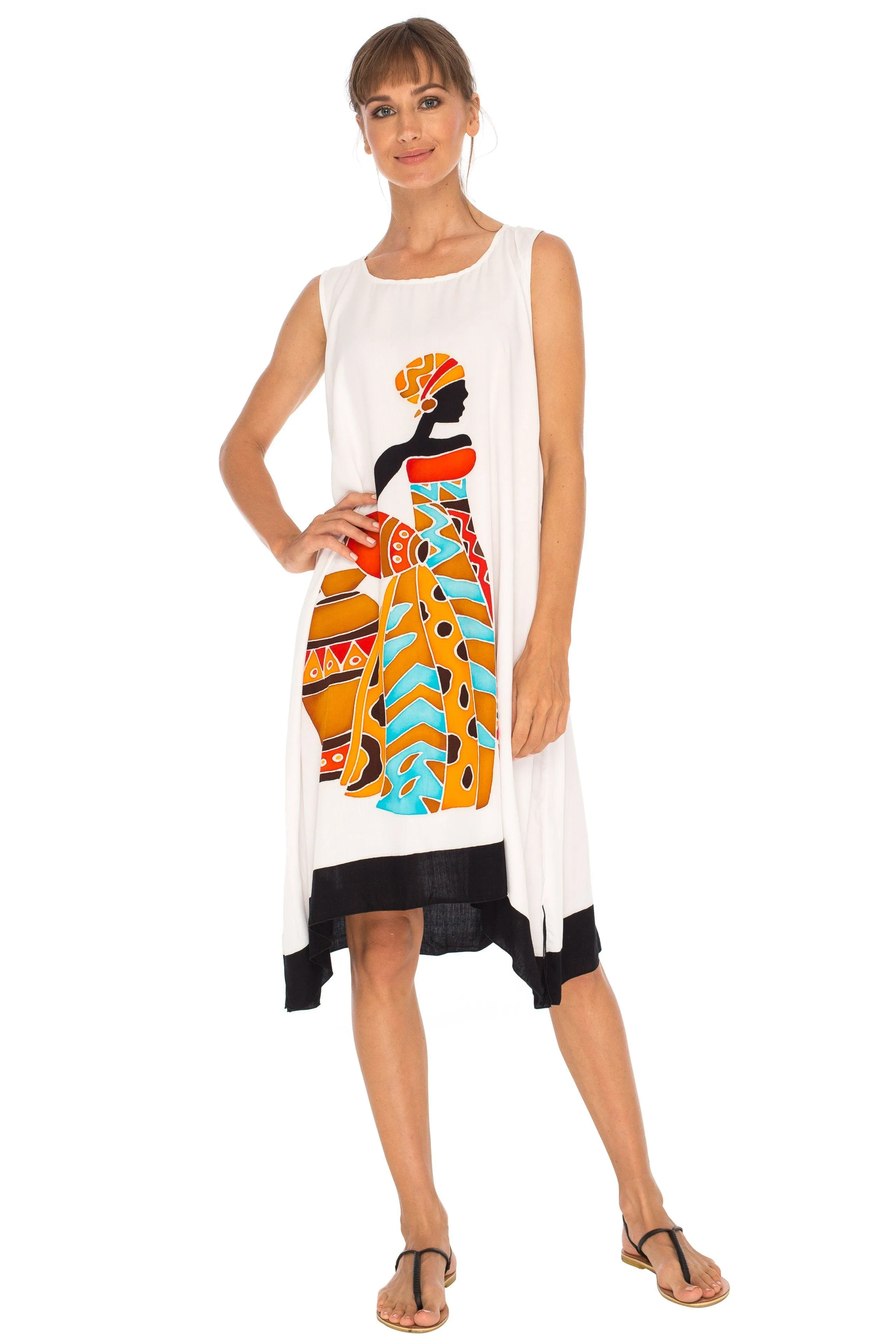 SHU-SHI Women's Poncho Dress | Hand Painted Tribal Design Beach Cover Up  Plus Size Short Swing Dress