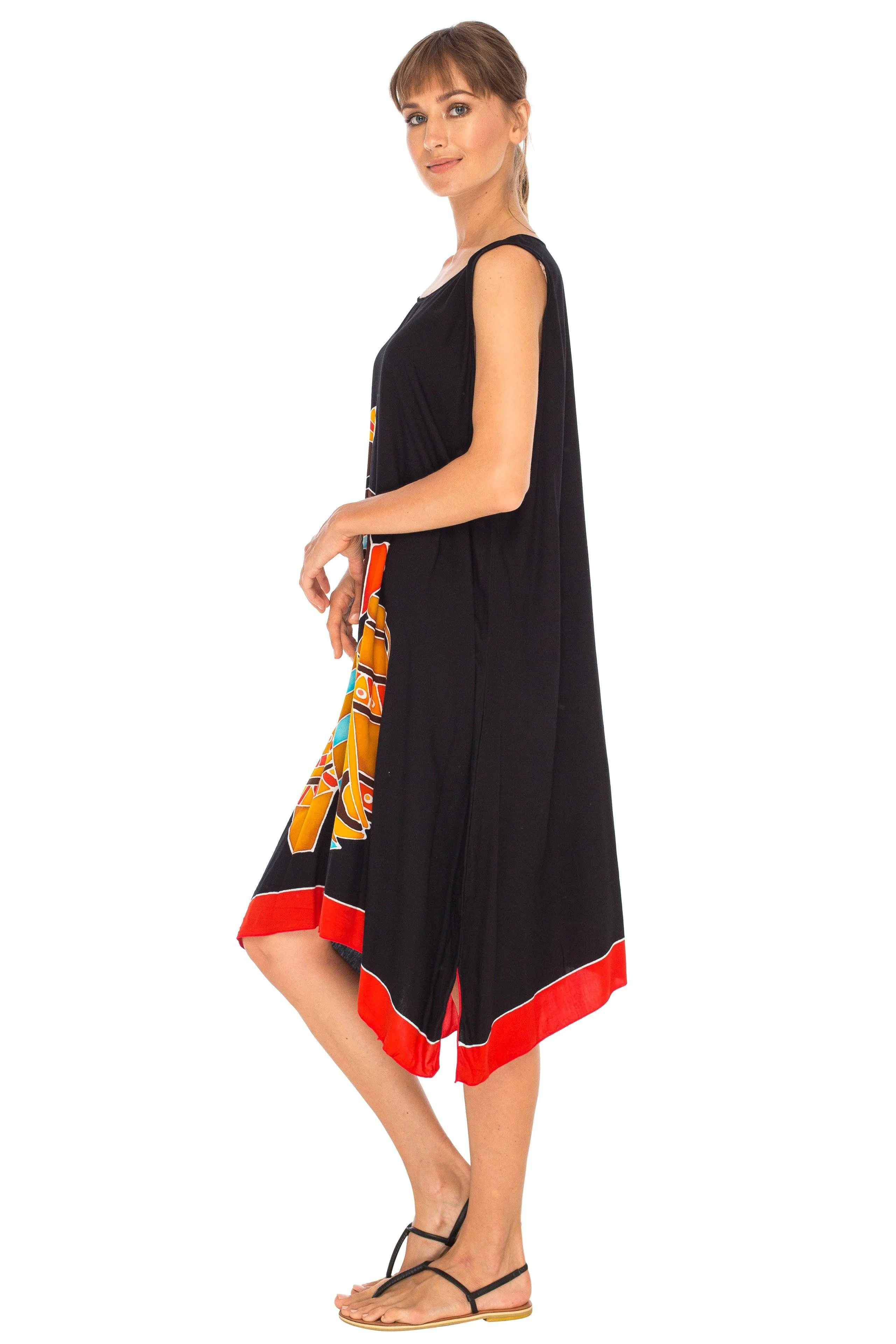 SHU-SHI Women's Poncho Dress | Hand Painted Tribal Design Beach Cover Up  Plus Size Short Swing Dress