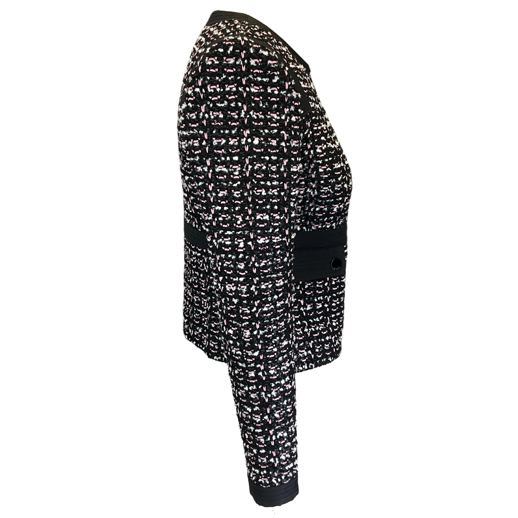 St. John Black / White / Pink 2023 Sequined Full Zip Tweed Jacket