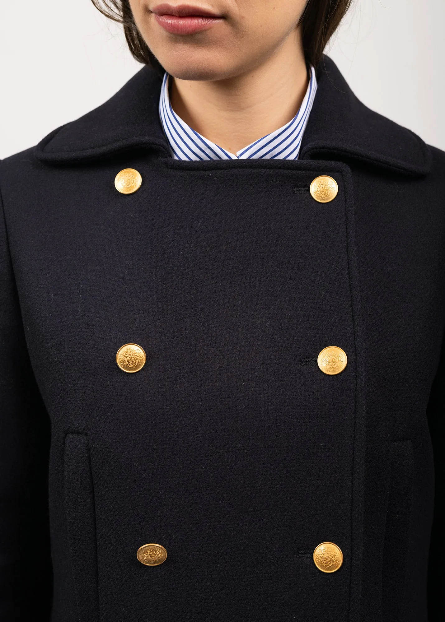 Ste Louane officer jacket inspired coat - in wool cloth (NAVY)