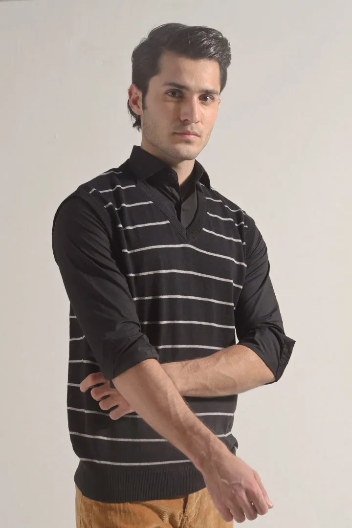 Striped Sweater Vest - Black