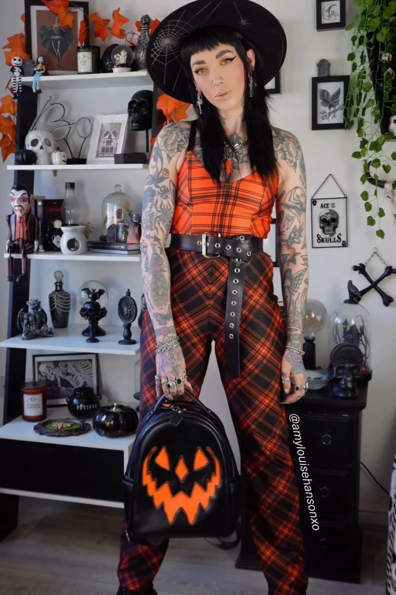 Tartan Punk Orange High Waisted Straight Leg Pants